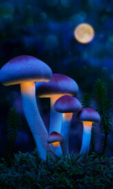 Fantastic,World,Of,Mushrooms.,Glowing,Mushrooms,In,The,Night,Forest. Fantastic,World,Of,Mushrooms.,Glowing,Mushrooms,In,The,Night,Forest.